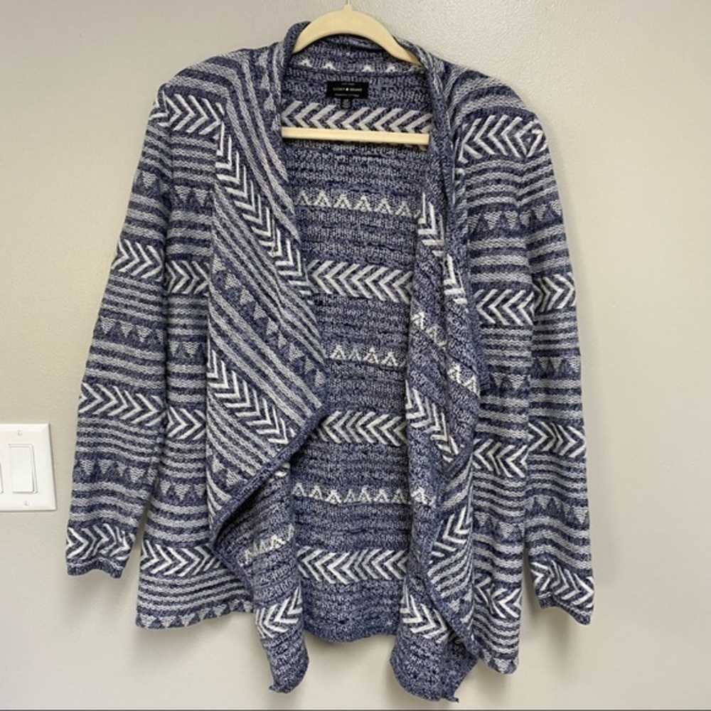 Lucky Brand Open Front Cardigan Blue Aztec Boho - Picture 2 of 7
